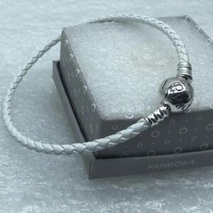 Pandora, 18CM/7 Ins. Ivory WhiteBraided Leather Bracelet
